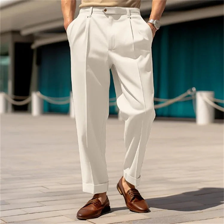 Men's Clothing Formal Mid-waist Buttoned Straight Plain Comfortable Outdoor Daily Outing Fashionable Trousers - Ellianto fashion Men's