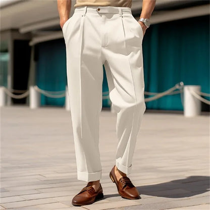 Men's Clothing Formal Mid-waist Buttoned Straight Plain Comfortable Outdoor Daily Outing Fashionable Trousers - Ellianto fashion Men's
