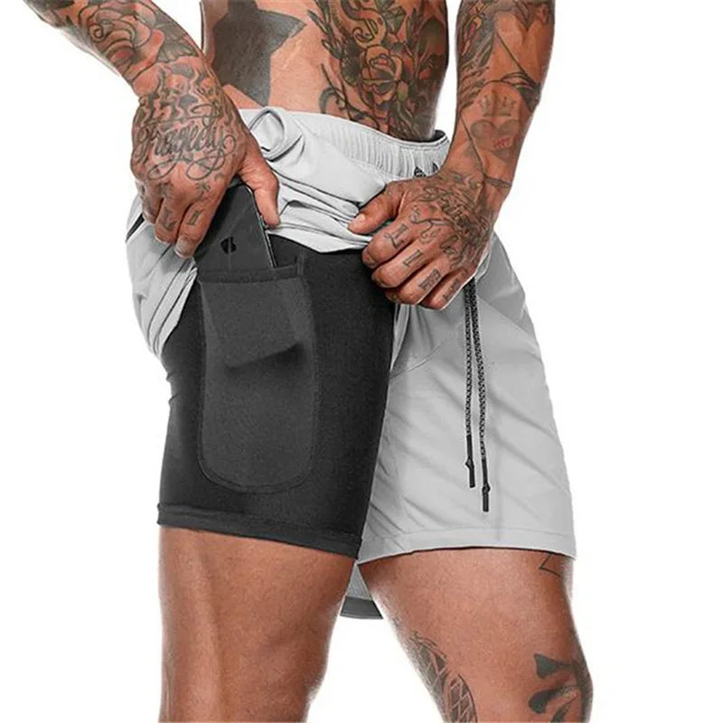 Men Sport Shorts Sportswear Double-deck Running Shorts 2 In 1 Beach Bottoms Summer Gym Fitness Training Jogging Short Pants Men - Ellianto fashion Men's