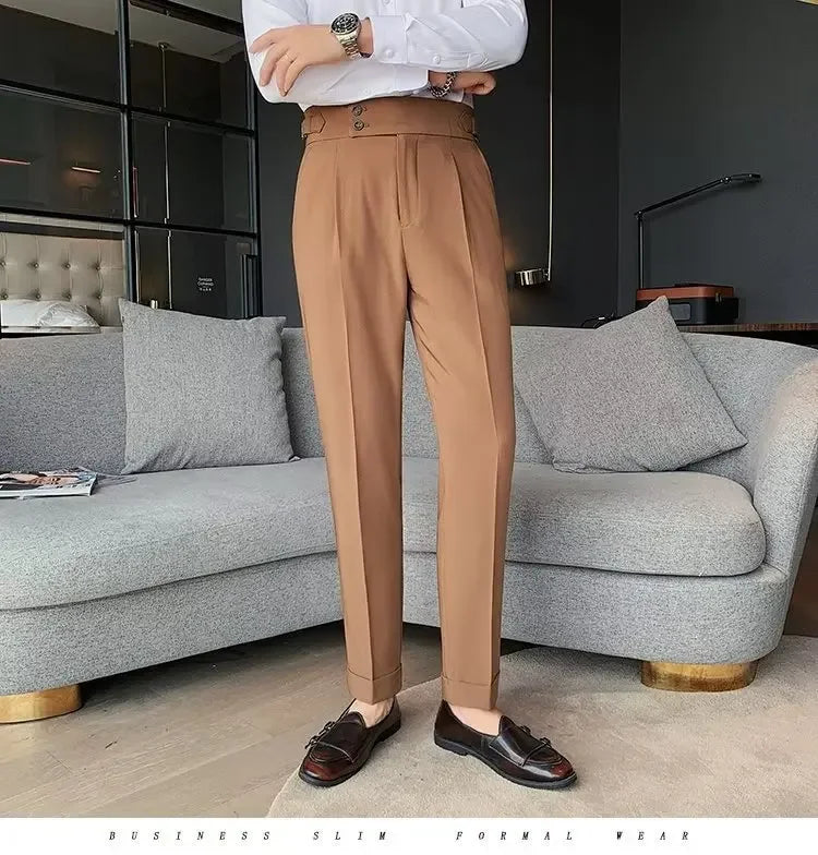 AutumnCasualTrousersMenStraight-LegNarrow-FitHigh-WaistedSlimsBritishStyleSuit Pants BusinessAttire - Ellianto fashion Men's