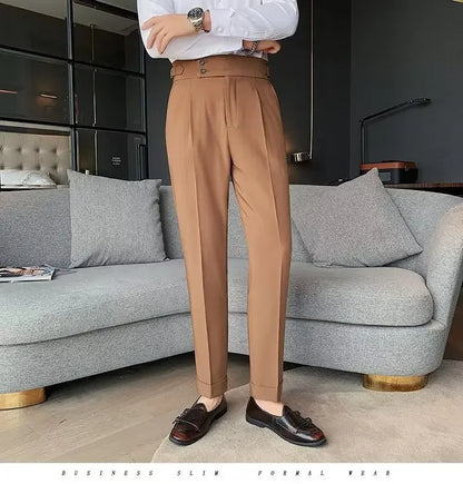 AutumnCasualTrousersMenStraight-LegNarrow-FitHigh-WaistedSlimsBritishStyleSuit Pants BusinessAttire - Ellianto fashion Men's