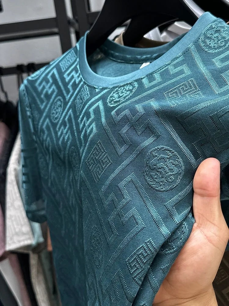 Fashion new brand ice silk breathable short sleeved men's round neck top cool and comfortable T-shirt men's clothing 2025 summer - Ellianto fashion Men's