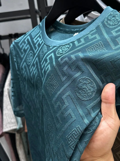Fashion new brand ice silk breathable short sleeved men's round neck top cool and comfortable T-shirt men's clothing 2025 summer - Ellianto fashion Men's