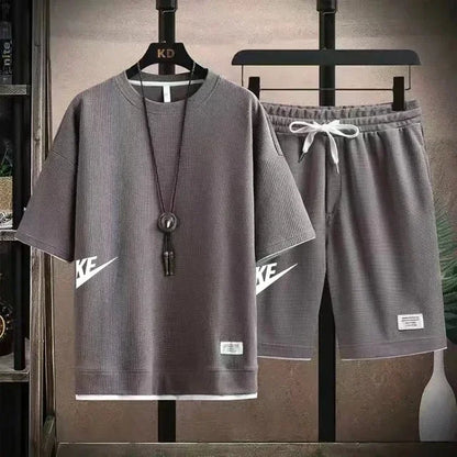 2025 nike Sports fashion casual men's suit summer Korean men's short-sleeved T-shirt + five-point shorts two-piece set - Ellianto fashion Men's