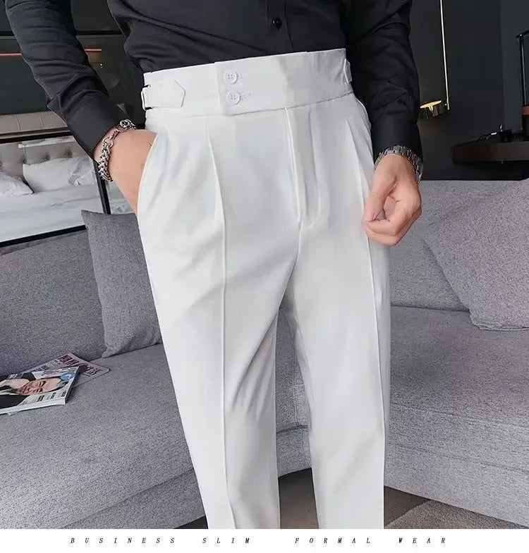 AutumnCasualTrousersMenStraight-LegNarrow-FitHigh-WaistedSlimsBritishStyleSuit Pants BusinessAttire - Ellianto fashion Men's