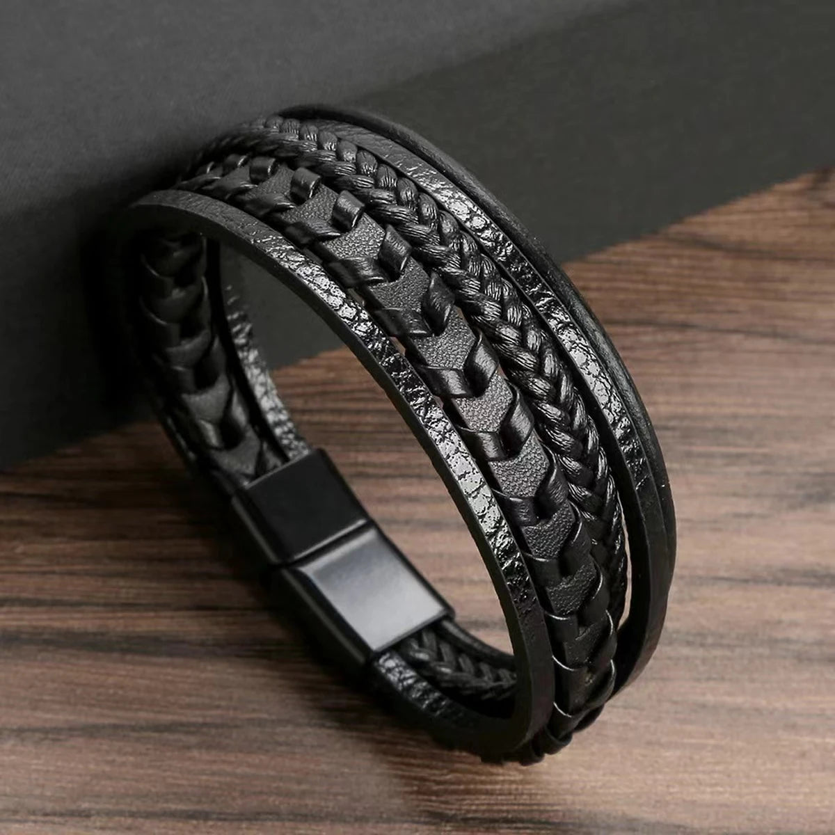 1pc Fashion Accessories MEN'S Multi-layered Vintage Leather Rope Braided Bracelet Alloy Magnetic Buckle Bracelet - Ellianto fashion Men's