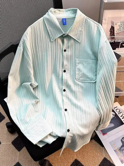 Loose-Fit Striped Ice Silk Long-Sleeve Shirt – Lightweight Summer Comfort with Effortless Style and Sun Protection for the Modern Gentleman