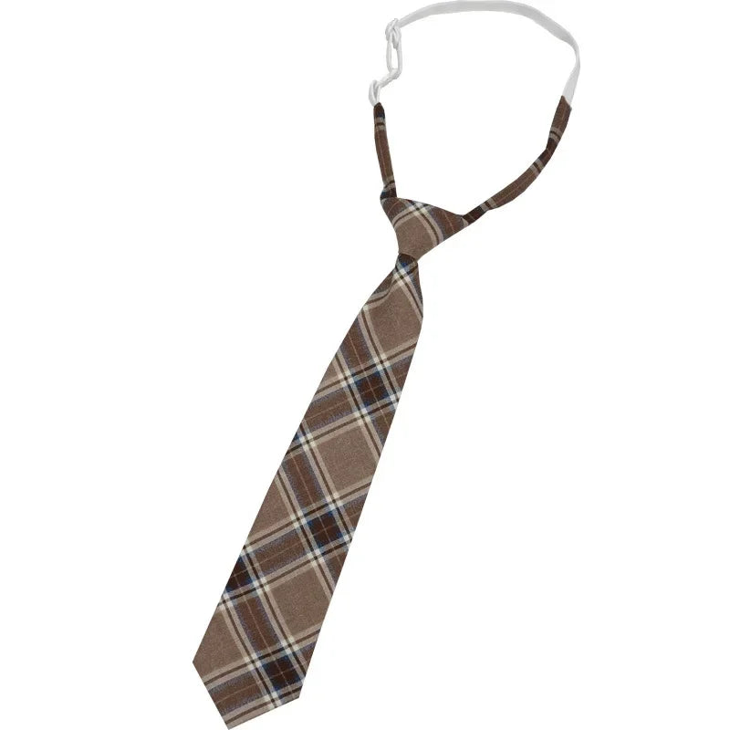 Vintage Brown Plaid Necktie Women's Lazy Person's Japanese Style Preppy Small Tie Bow Tie Handmade Men's Tie