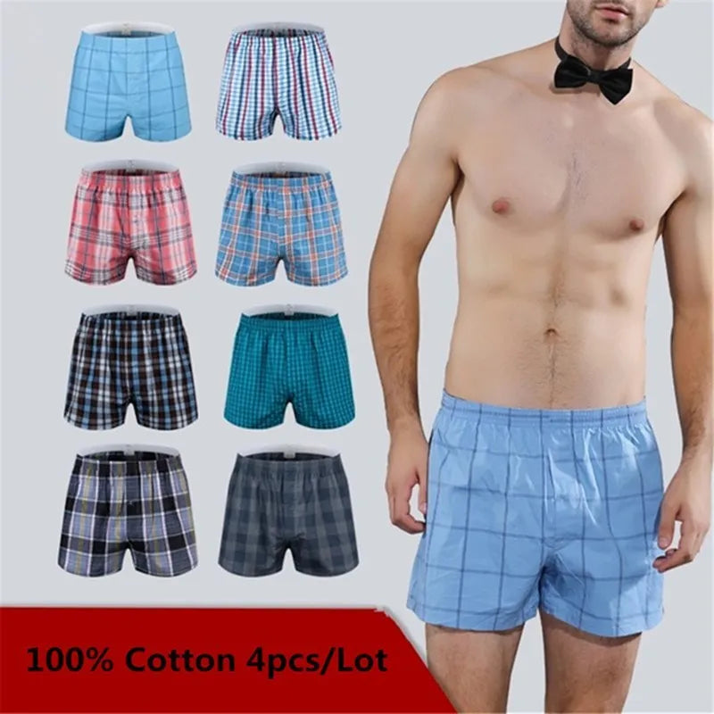 New Classic Plaid men arrow pants casual fashion brand High quality boxer 4pcs/lot mens Cotton boxers men's shorts underwear - Ellianto fashion Men's
