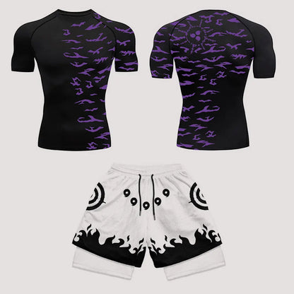 Men’s Anime Print Tracksuit – 2-Piece Breathable Sports Set with T-Shirt, Shorts & Joggers