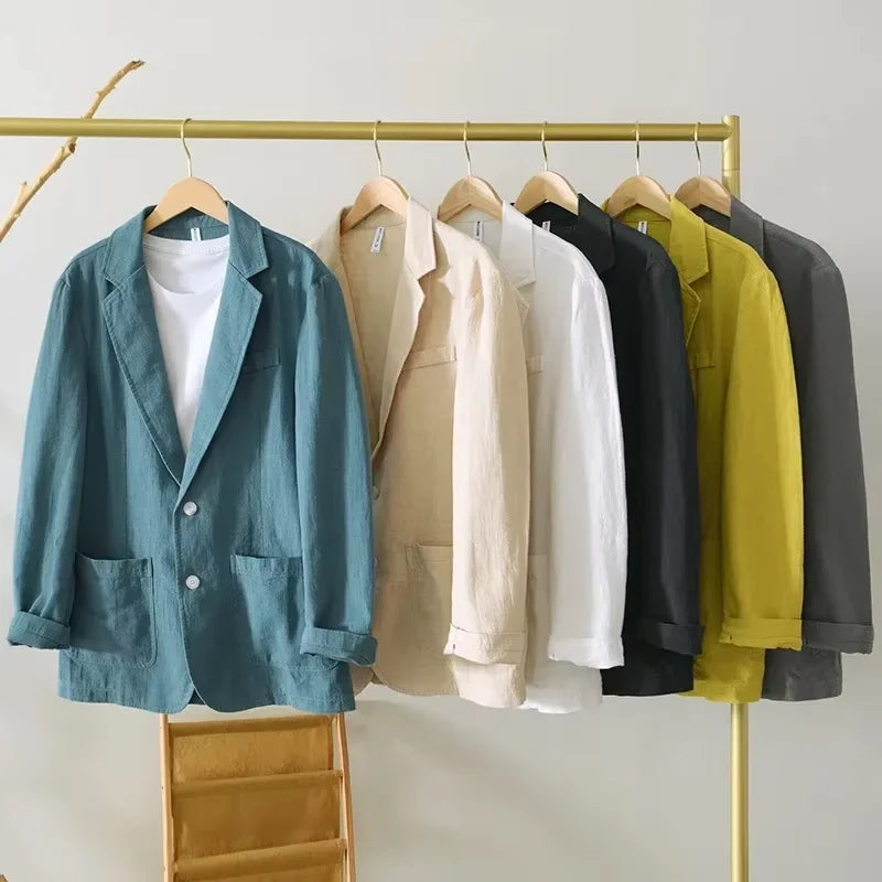 Man Blazer Thin Linen Blazer Mens Summer White Single Suit For Men Cotton Sunscreen Blazer Jacket Men Slim Fit Casual 2025 New - Ellianto fashion Men's