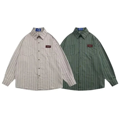 2023 Japanese Vintage Striped Long-Sleeve Shirt – Lightweight Comfort and Effortless Spring-Autumn Style for the Modern Gentleman