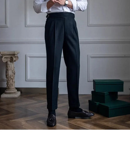 High Waist Straight Leg Casual Men's Trousers Italian Neapolitan Style Versatile Long Pants British Retro Suiting - Ellianto fashion Men's