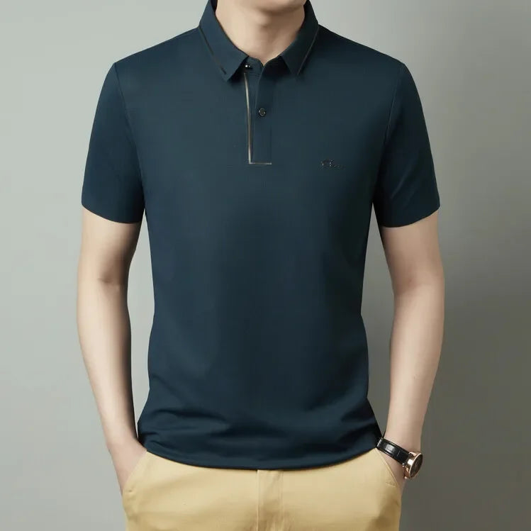 Men's New Polo Shirt Seamless Premium Luxury Cool Fabric Business Casual Golf Slim Fit Blouse Collar T-shirt - Ellianto fashion Men's