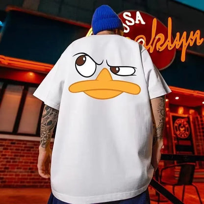 8XL Loose Fitting Fashionable American Vintage Duck Expression Print T-shirt With Round Neck Men Versatile Couple Outfit - Ellianto fashion Men's
