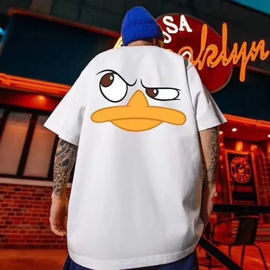 8XL Loose Fitting Fashionable American Vintage Duck Expression Print T-shirt With Round Neck Men Versatile Couple Outfit - Ellianto fashion Men's
