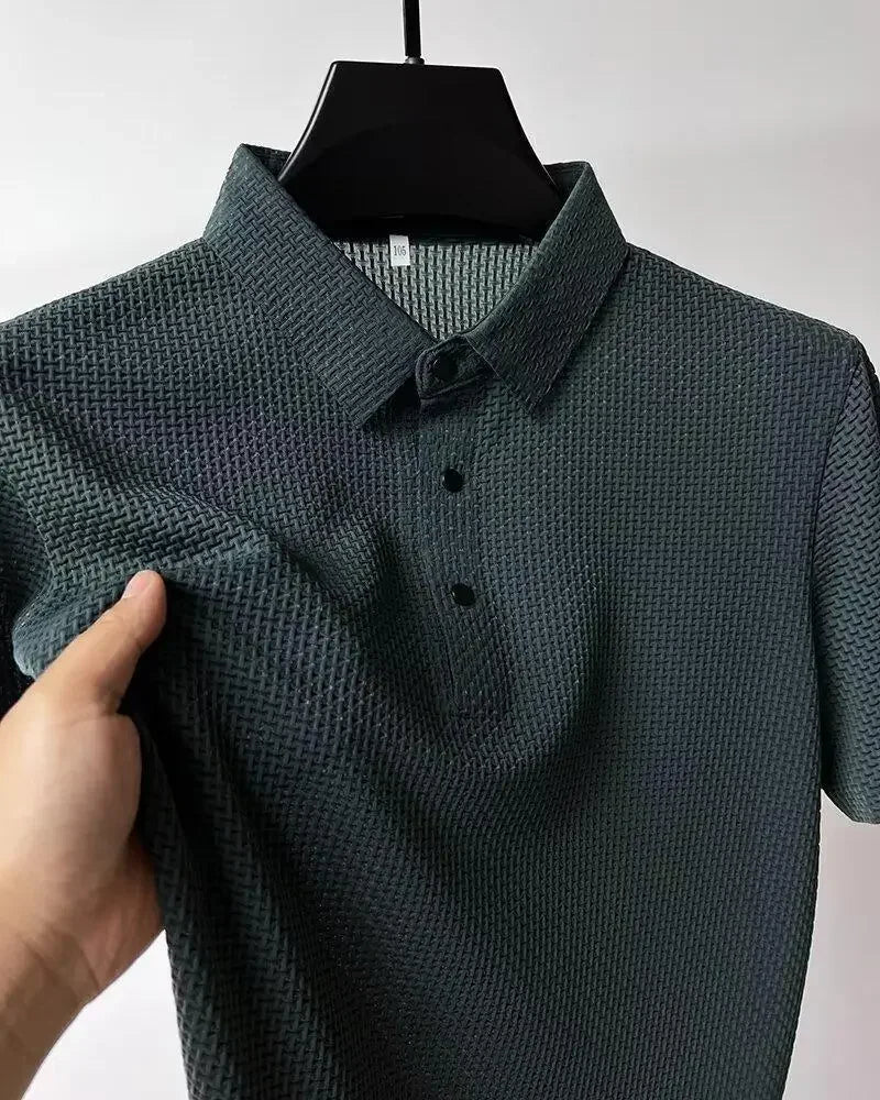 Summer New Ice Silk Mesh Short Sleeve POLO Shirt Men's Solid Color Versatile Cool Feeling Business Casual Half Sleeve Top Trendy - Ellianto fashion Men's