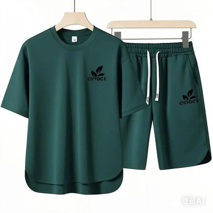 Set 2025 High-quality European and American men's casual sportswear: a comfortable and breathable two-piece set consisting of a fitn - Ellianto fashion Men's