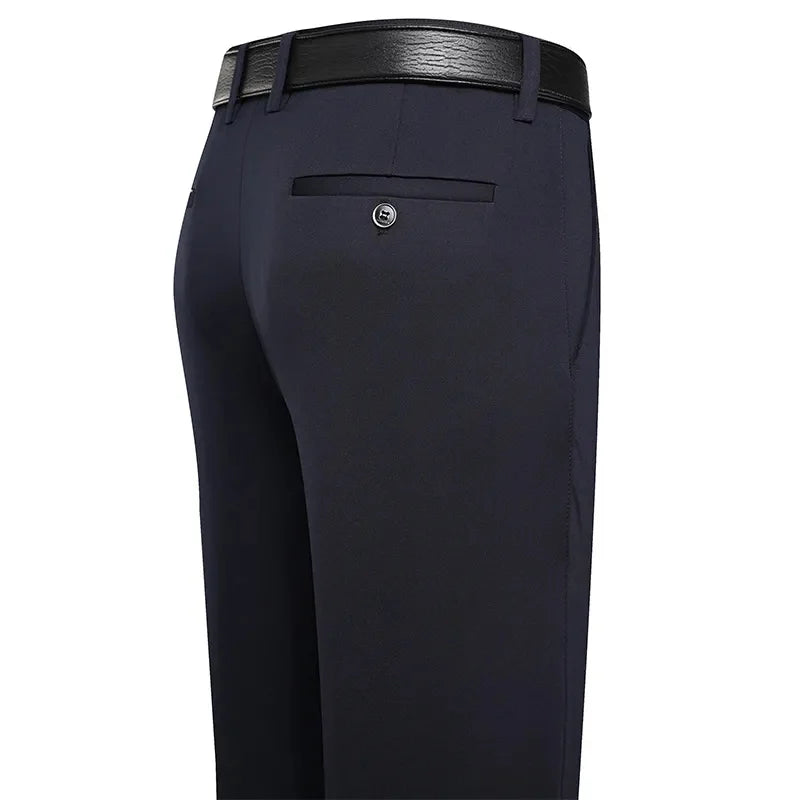 Suit Pants Men Business Casual Trousers Formal Dress Straight Pants Elastic Black Navy Blue Male Clothing - Ellianto fashion Men's