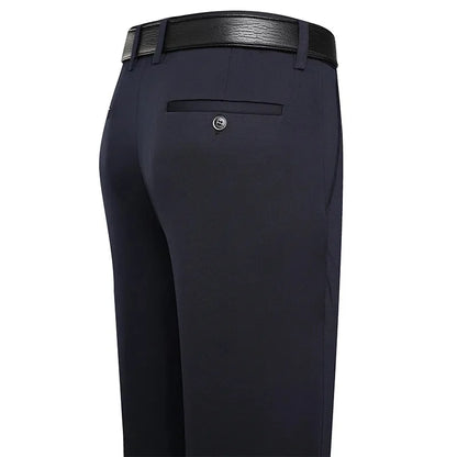 Suit Pants Men Business Casual Trousers Formal Dress Straight Pants Elastic Black Navy Blue Male Clothing - Ellianto fashion Men's