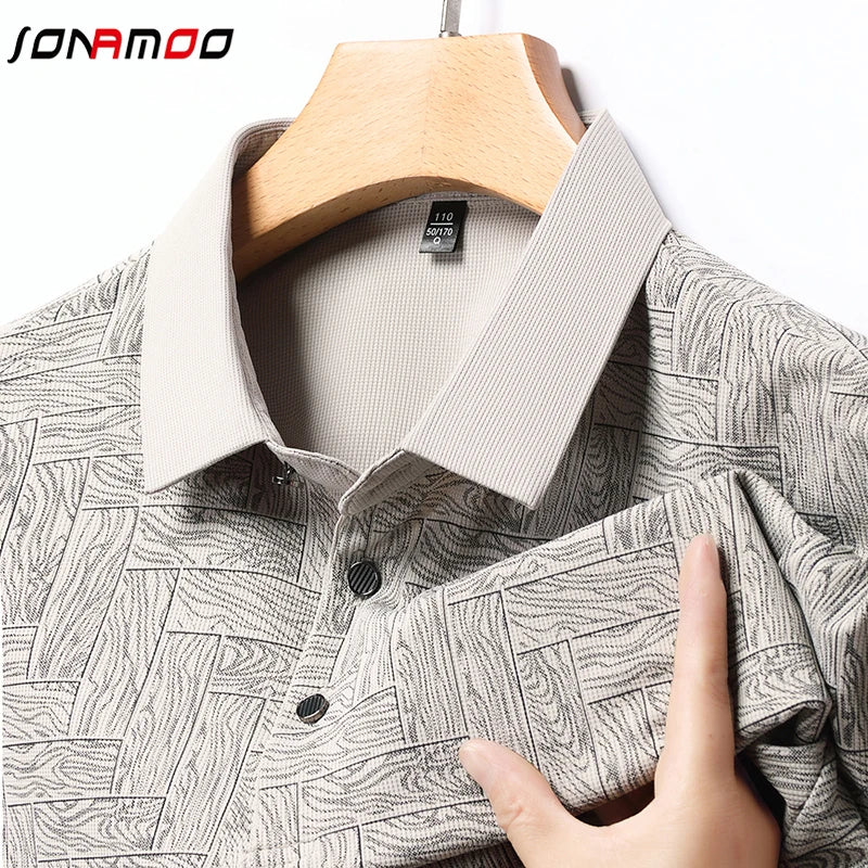 2025Summer New Men's Business Print Short Sleeved POLO Shirt Comfortable and Cool Casual Fashion T-shirt - Ellianto fashion Men's