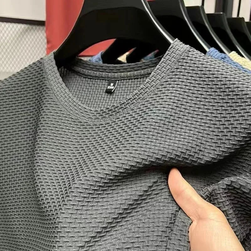 Men's Ice Silk T-Shirt Short Sleeve Lightweight Breathable Comfortable Cool Feeling Casual Trendy Summer Elastic Slim Fit - Ellianto fashion Men's