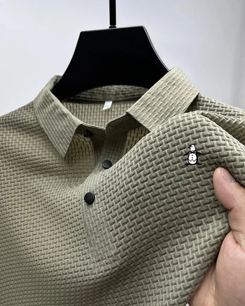 Men's Solid Color Polo Shirt Summer New Casual Fashion Business Lapel T-shirt Breathable Cool Men's Short-sleeved Top - Ellianto fashion Men's