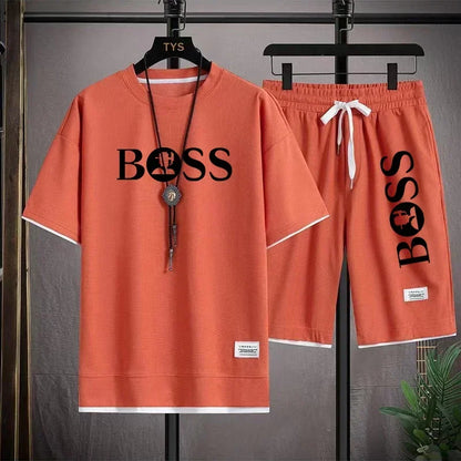 Men's luxury sportswear set casual fitness T-shirt and shorts 2-piece set with short sleeves summer 2025 - Ellianto fashion Men's