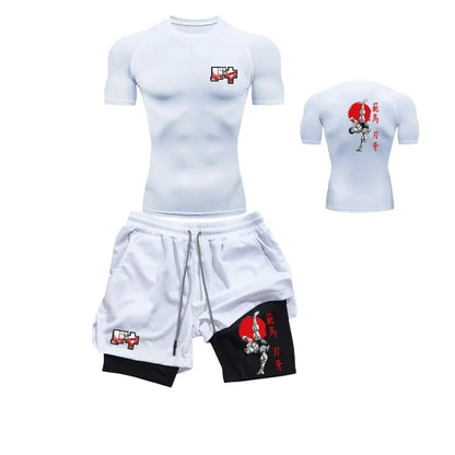 Men’s & Women’s Stylish Sports Set – Quick-Dry Fitness Wear with Baki Hanma Print & 2-in-1 Shorts