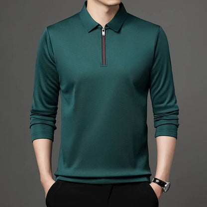 New T Shirt Zipper Polo Shirt Male Fashion Turn-Down Collar Long Sleeve Business Men Clothes - Ellianto fashion Men's