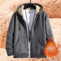 Autumn Winter New Men's Fleece Lined Thickened Sweatshirt Cardigan Hooded Zip Up Versatile Casual Jacket Warm Lambswool