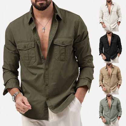 Men Shirt Mens Business Casual Shirts 2020 New Arrival Men Famous Brand Clothing Army Green Long Sleeve Camisa Masculina - Ellianto fashion Men's
