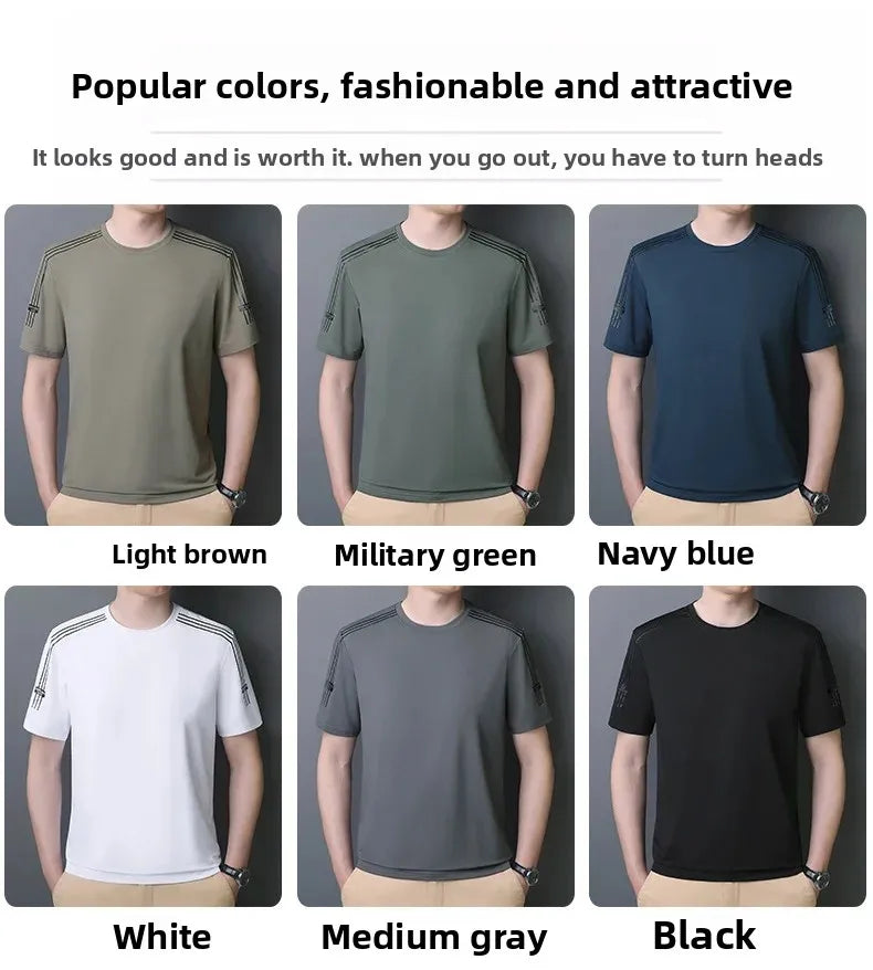 Summer Printed Ice Silk Men's T-shirt Sport Casual Running Fitness Breathable Short Sleeve Large Size Quick Dry Top - Ellianto fashion Men's