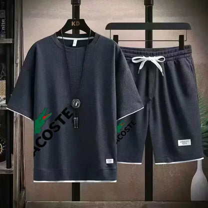 2025 sets of 2 pieces, waffle prints, men's shorts, summer sportswear, men's fashion, comfort and fashion, sportswear sets - Ellianto fashion Men's