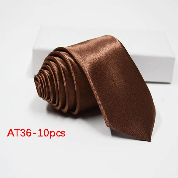 10/12PCS Tie for Men Wholesale 28 Solid Colors Slim Necktie Polyester Satin Cravat Formal Party Ties Fashion Daily Accessory - Ellianto fashion Men's