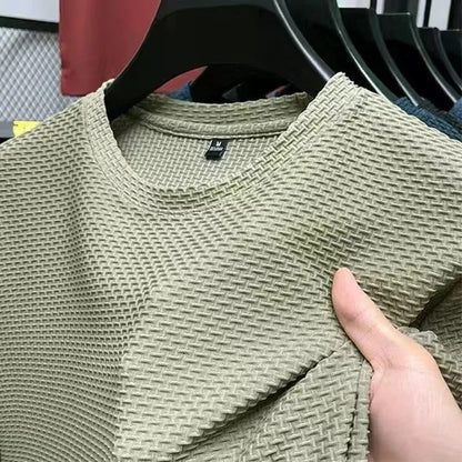 Men's Ice Silk T-Shirt Short Sleeve Lightweight Breathable Comfortable Cool Feeling Casual Trendy Summer Elastic Slim Fit - Ellianto fashion Men's