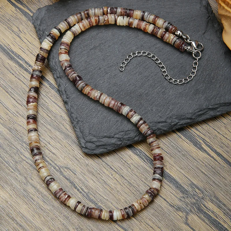 Trendy Natural Stone Beaded Necklace For Men Vintage Stainless Steel Geometric Pendant Necklace Men Jewelry - Ellianto fashion Men's