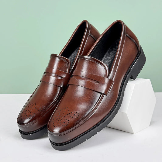 Men's Formal Leather Shoes British Style Oxford Loafers Round Toe Breathable Non-Slip Business Dress Wedding Office Casual Shos - Ellianto fashion Men's