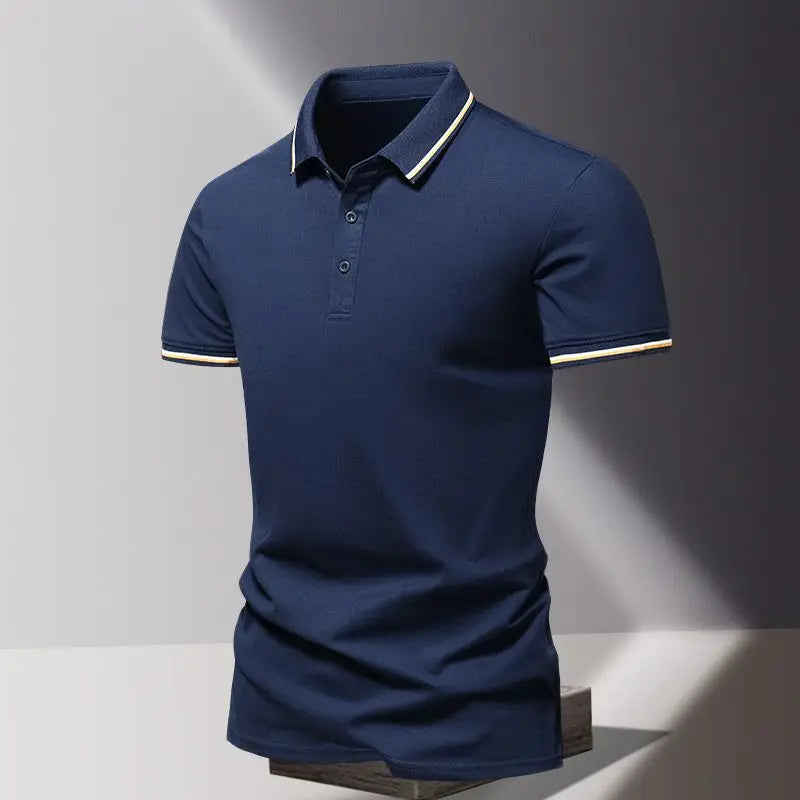 Pure Cotton New Thin Short-sleeved Polo Casual Lapel Top Base Shirt European and American Style - Ellianto fashion Men's