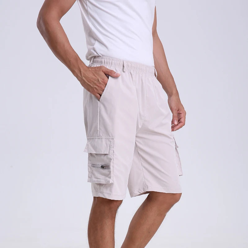 Men's Tactical Shorts Summer Casual Cargo Shorts Knee-length Multi-pockets Elastic Waist Work Hiking Overalls Short Pants Male - Ellianto fashion Men's