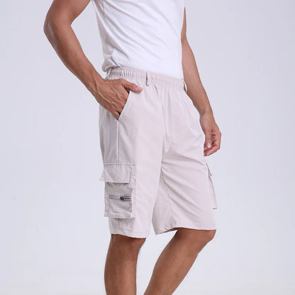 Men's Tactical Shorts Summer Casual Cargo Shorts Knee-length Multi-pockets Elastic Waist Work Hiking Overalls Short Pants Male - Ellianto fashion Men's