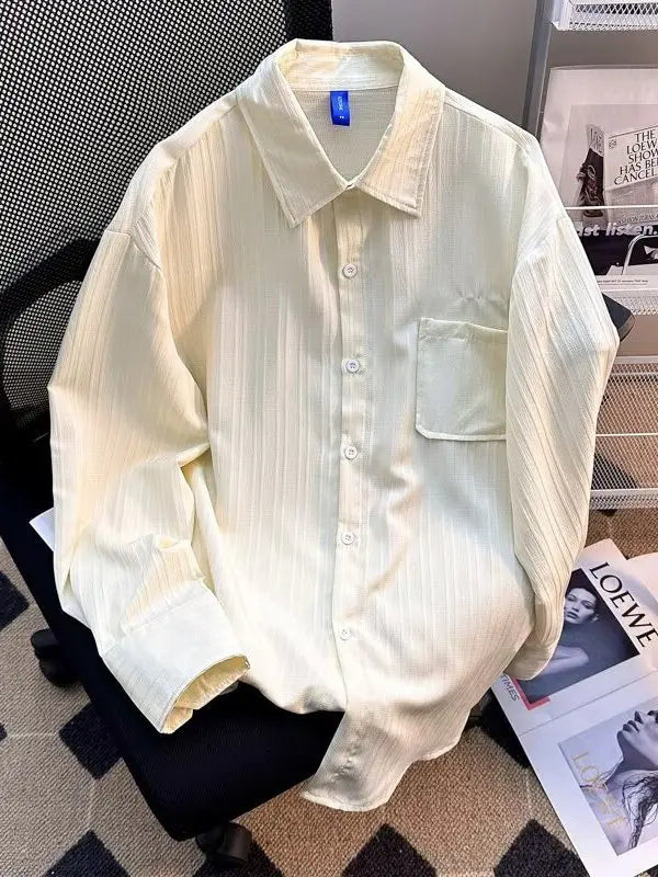 Loose-Fit Striped Ice Silk Long-Sleeve Shirt – Lightweight Summer Comfort with Effortless Style and Sun Protection for the Modern Gentleman