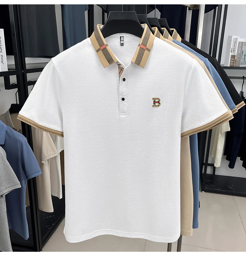 New men's fashionable short sleeved summer designer exquisite craftsmanship embroidery stand collar polo business casual T-shirt - Ellianto fashion Men's
