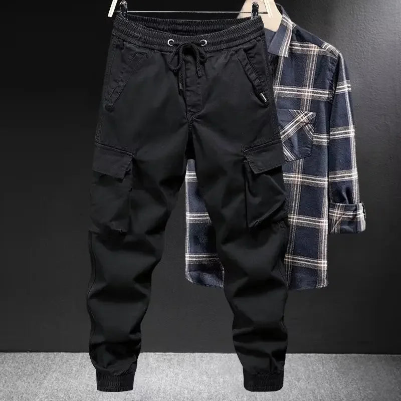 Trendy Brand Casual Cargo Pants Men's Loose Fit Solid Color Cargo Pants American Style Casual For Spring Autumn - Ellianto fashion Men's