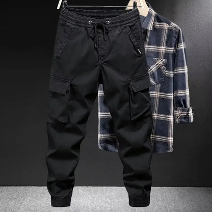 Trendy Brand Casual Cargo Pants Men's Loose Fit Solid Color Cargo Pants American Style Casual For Spring Autumn - Ellianto fashion Men's