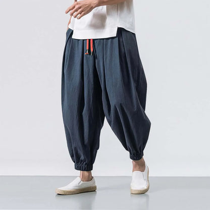 Chinese-Japanese Style Wide-Leg Pants – Loose-Fit Comfort and Trendy Nine-Point Design for the Modern Gentleman
