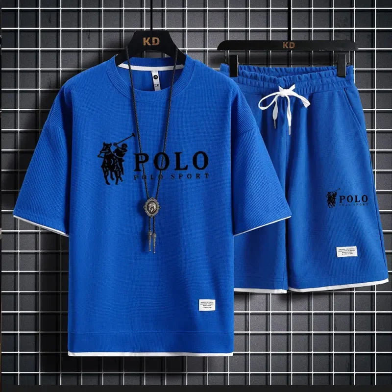 Set summer of 2025, a two-piece set of Korean-style men's short-sleeved T-shirts and sports shorts paired with casual sportsw - Ellianto fashion Men's
