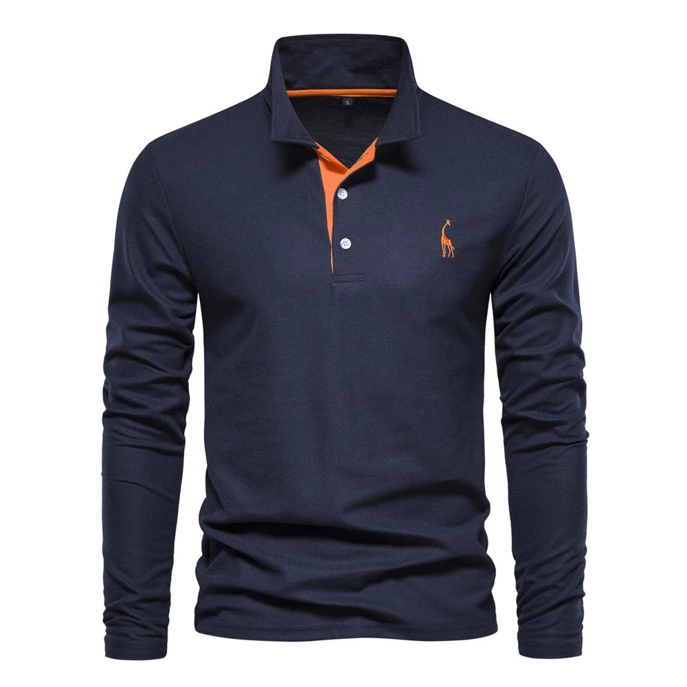 AIOPESON Deer Embroidery Men's Polo Shirts Solid Color Long Sleeve Polo Shirts for Men New Spring Social Business Polos Male - Ellianto fashion Men's