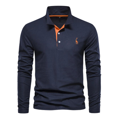 AIOPESON Deer Embroidery Men's Polo Shirts Solid Color Long Sleeve Polo Shirts for Men New Spring Social Business Polos Male - Ellianto fashion Men's