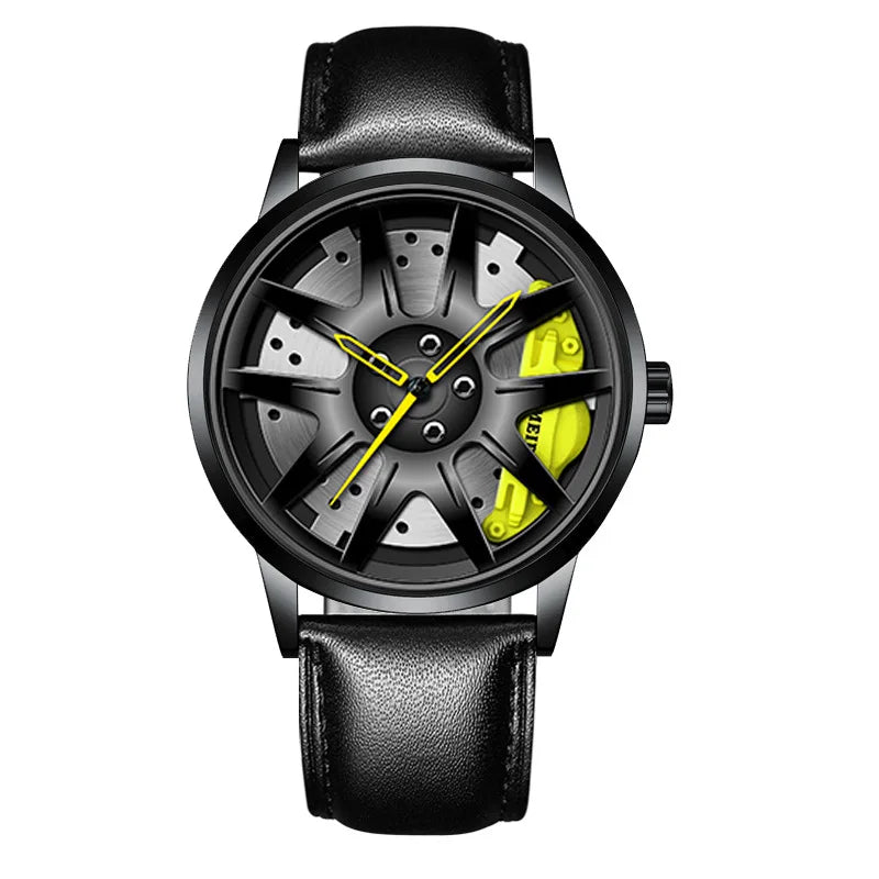 2025 Men Top Big Leather Watches Men Car Wheel Hub Stainless Steel Quartz Watch For Male Military Sports Watch Relogio Masculino - Ellianto fashion Men's